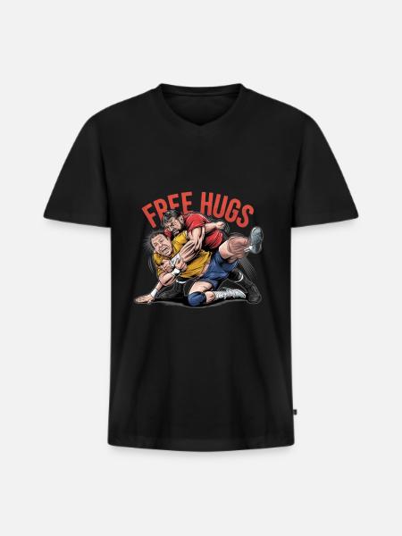 Lutteur - Câlins gratuits - T-shirt encolure en V Premium bio Homme - noir