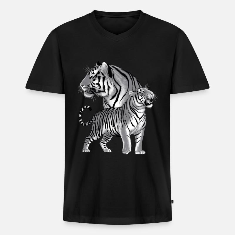 Tiger - Männer Premium Bio T-Shirt mit V-Ausschnitt - Schwarz