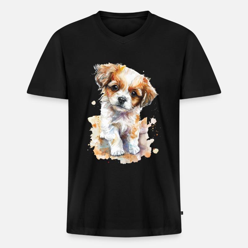 Hund - Männer Premium Bio T-Shirt mit V-Ausschnitt - Schwarz