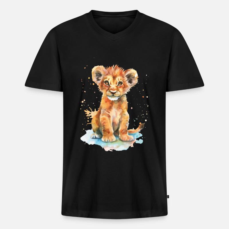 Löwe - Männer Premium Bio T-Shirt mit V-Ausschnitt - Schwarz