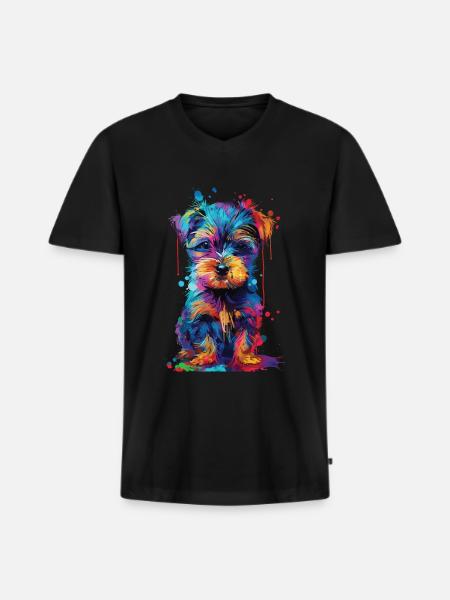 Chien - T-shirt encolure en V Premium bio Homme - noir