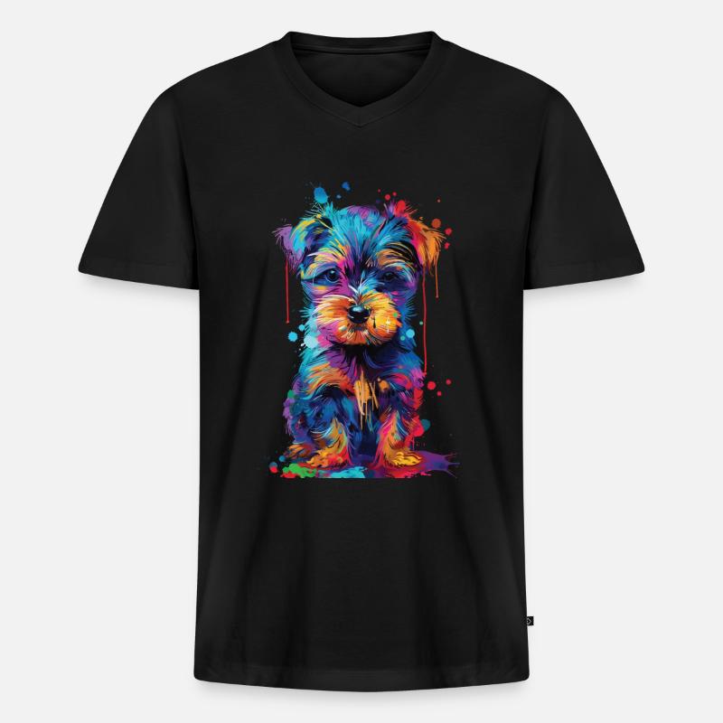 Hund - Männer Premium Bio T-Shirt mit V-Ausschnitt - Schwarz
