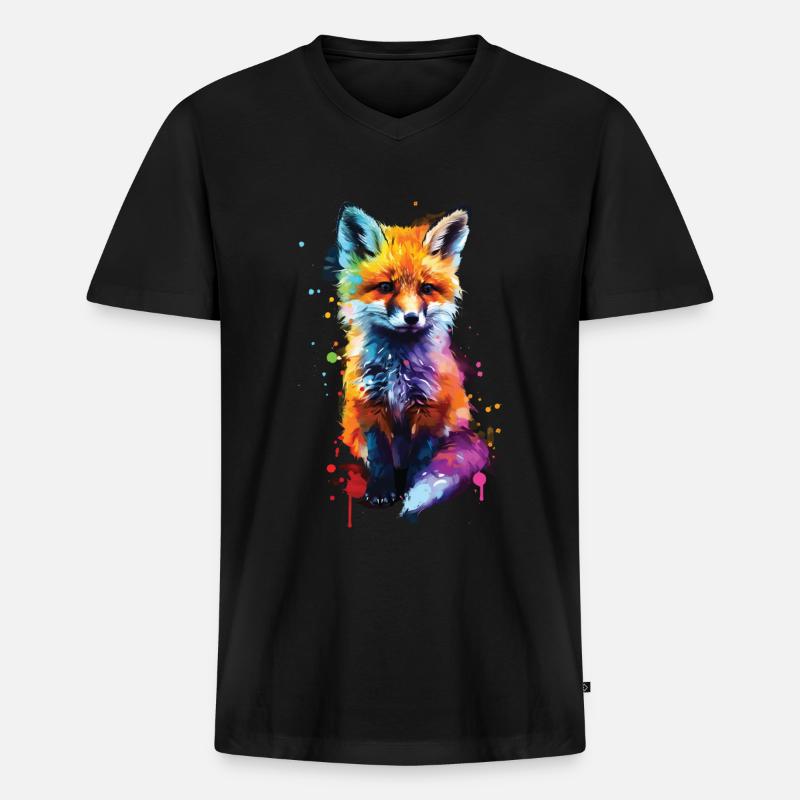 Fuchs - Männer Premium Bio T-Shirt mit V-Ausschnitt - Schwarz