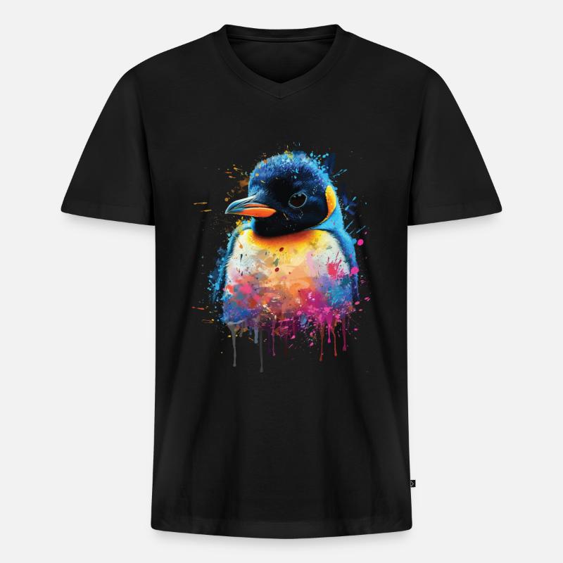 Pinguin - Männer Premium Bio T-Shirt mit V-Ausschnitt - Schwarz