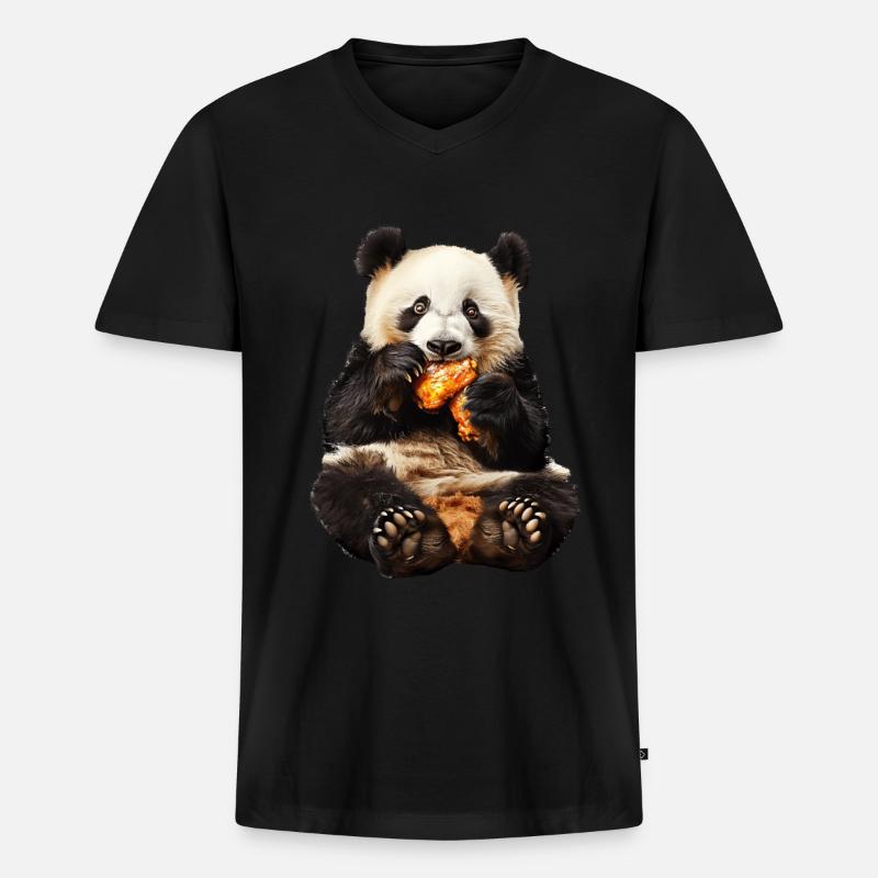 Panda - Männer Premium Bio T-Shirt mit V-Ausschnitt - Schwarz