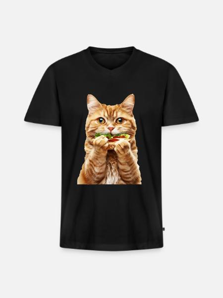 Katze - Männer Premium Bio T-Shirt mit V-Ausschnitt - Schwarz
