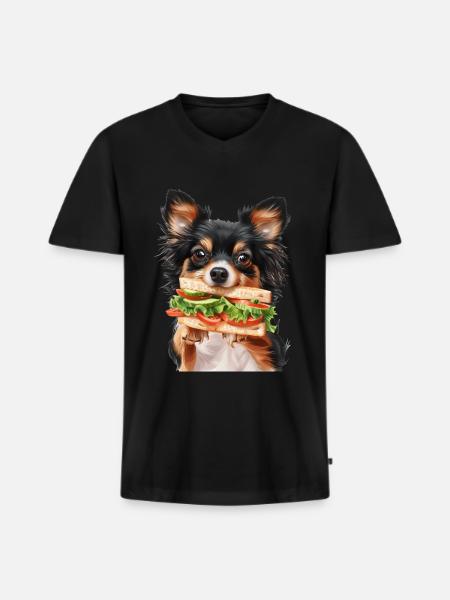 Chien - T-shirt encolure en V Premium bio Homme - noir