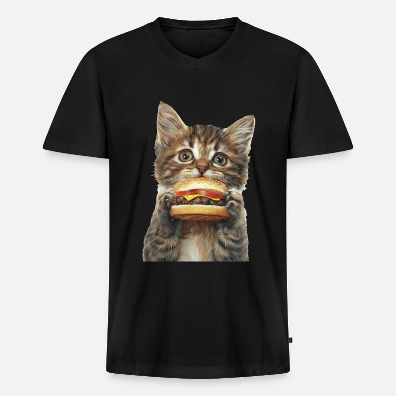 Katze - Männer Premium Bio T-Shirt mit V-Ausschnitt - Schwarz