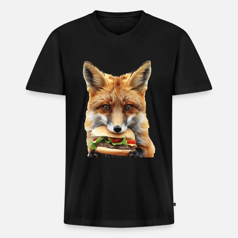 Fuchs - Männer Premium Bio T-Shirt mit V-Ausschnitt - Schwarz