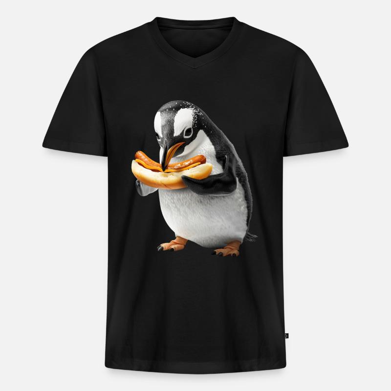 Pinguin - Männer Premium Bio T-Shirt mit V-Ausschnitt - Schwarz