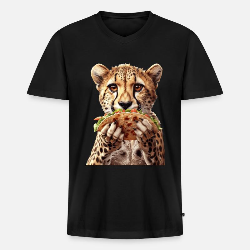 Gepard - Männer Premium Bio T-Shirt mit V-Ausschnitt - Schwarz