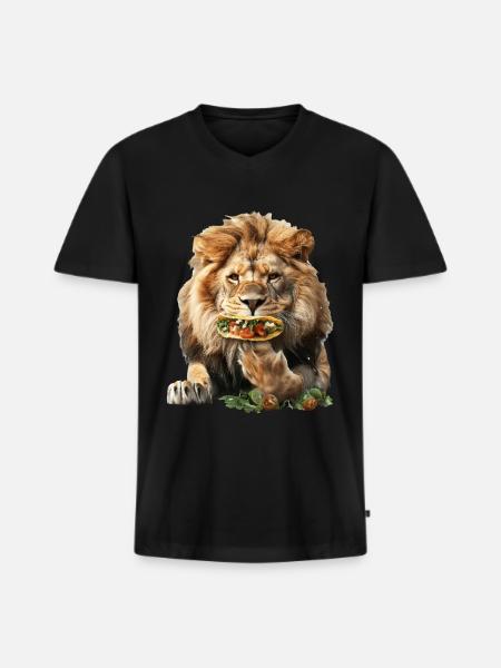 Lion - T-shirt encolure en V Premium bio Homme - noir