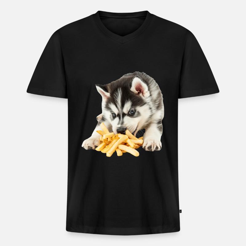 Sibirischer Husky - Männer Premium Bio T-Shirt mit V-Ausschnitt - Schwarz