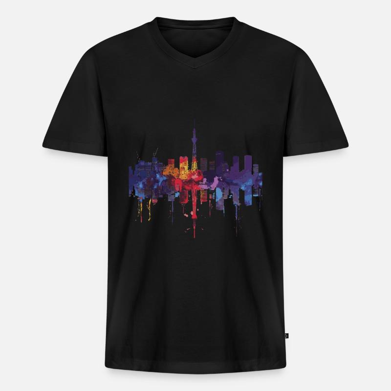 Fukuyama - Männer Premium Bio T-Shirt mit V-Ausschnitt - Schwarz