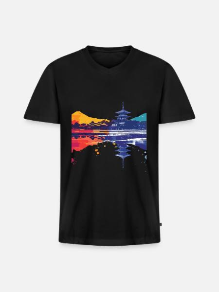 Kamakura - T-shirt encolure en V Premium bio Homme - noir