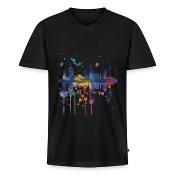 Lelystad - Männer Premium Bio T-Shirt mit V-Ausschnitt - Schwarz - Vorne - Nico (187cm)