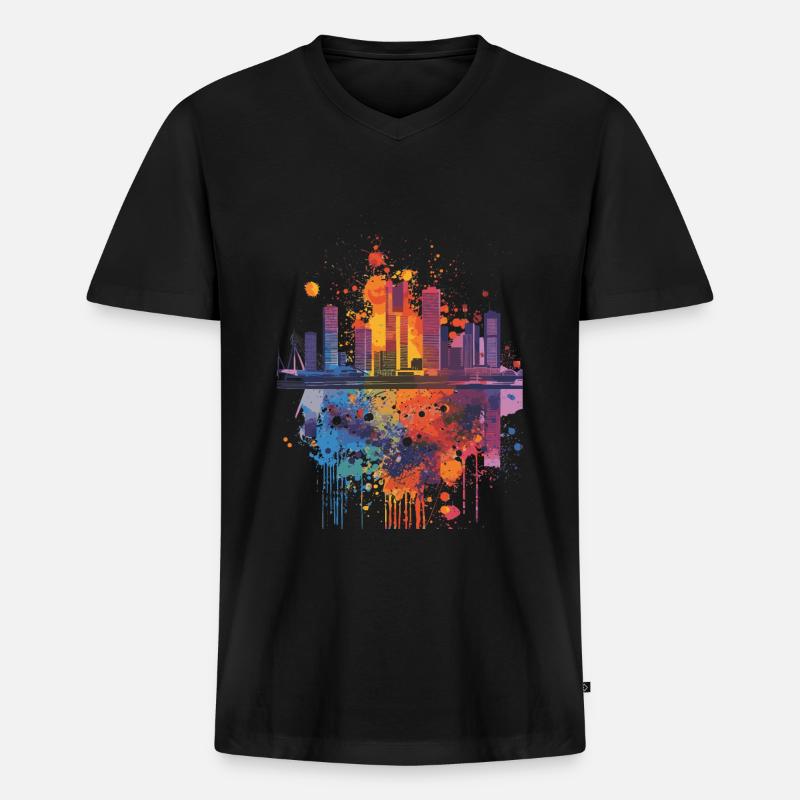 Rotterdam - Männer Premium Bio T-Shirt mit V-Ausschnitt - Schwarz
