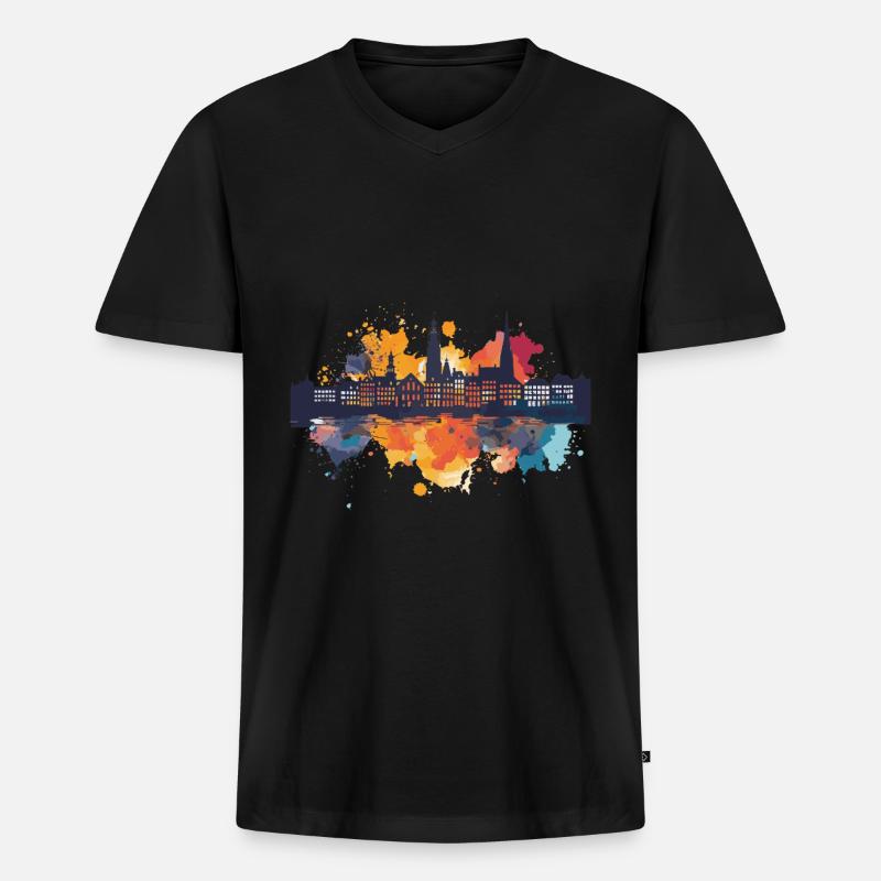 Terneuzen - Männer Premium Bio T-Shirt mit V-Ausschnitt - Schwarz