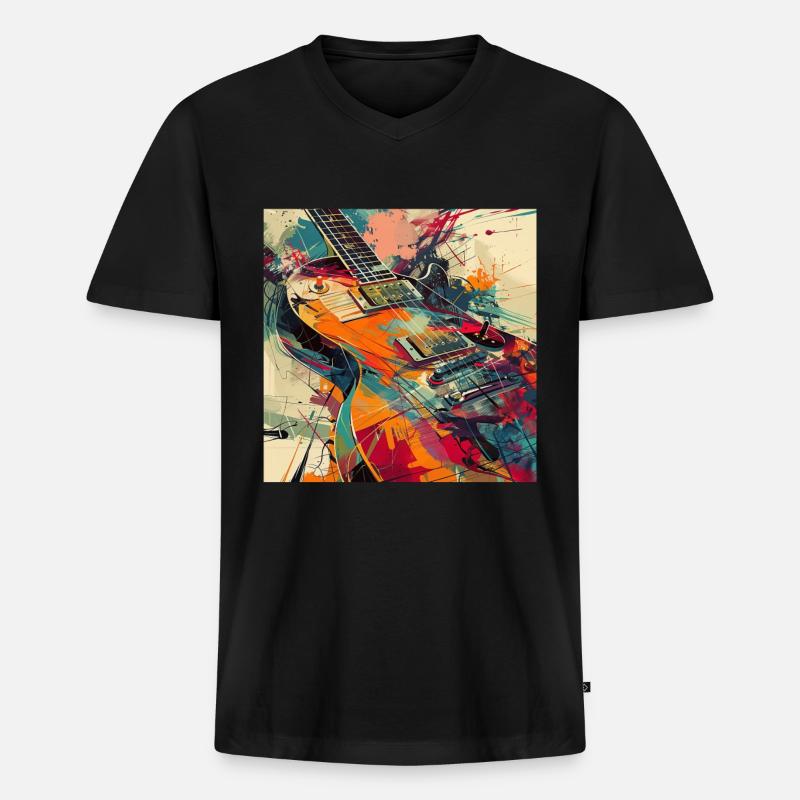Gitarre - Männer Premium Bio T-Shirt mit V-Ausschnitt - Schwarz