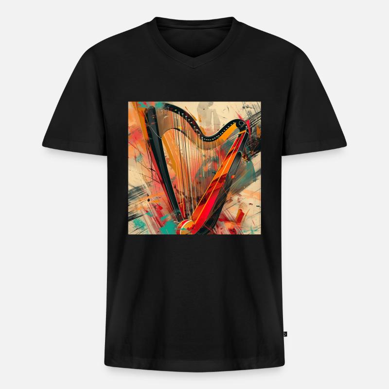 Harfe - Männer Premium Bio T-Shirt mit V-Ausschnitt - Schwarz