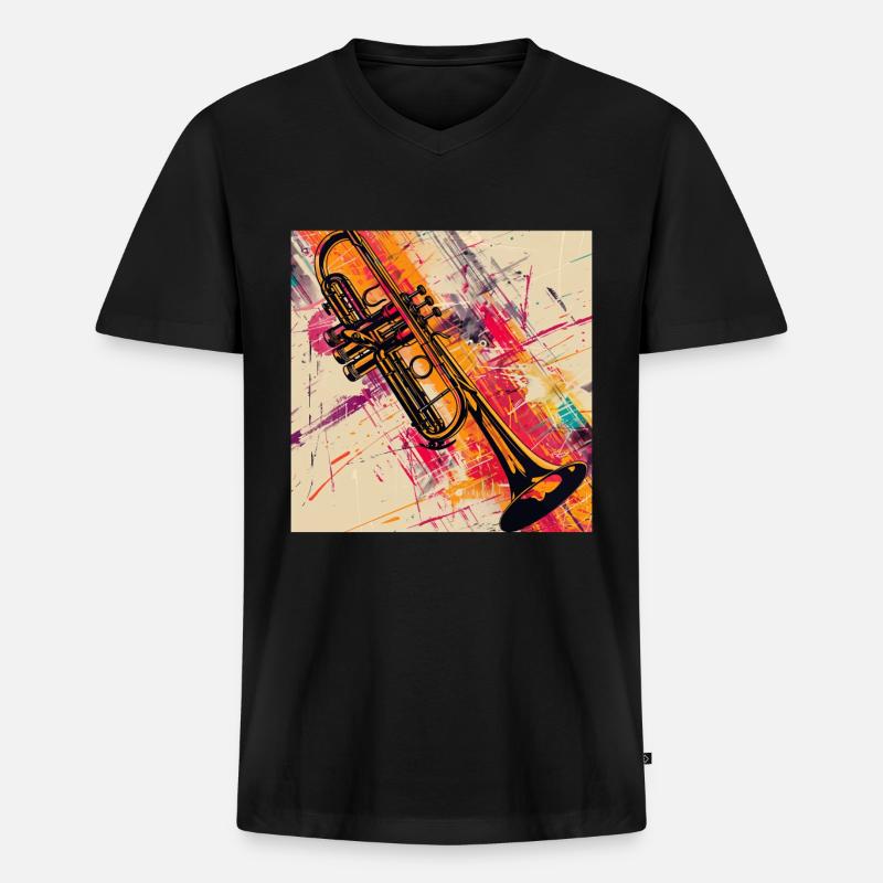 Trompete - Männer Premium Bio T-Shirt mit V-Ausschnitt - Schwarz