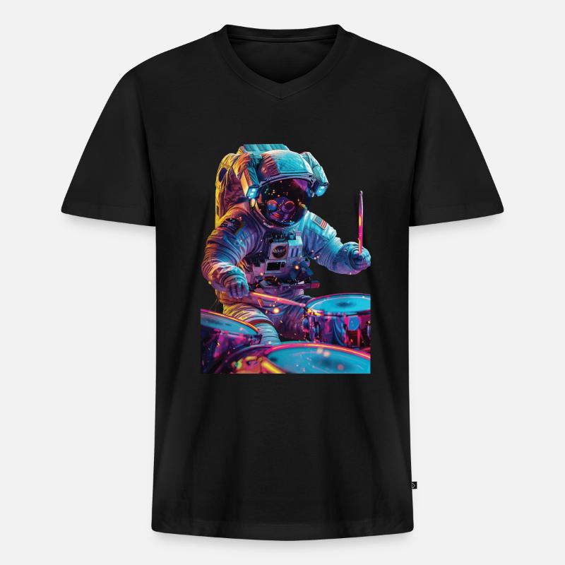 Astronaut Trommeln - Männer Premium Bio T-Shirt mit V-Ausschnitt - Schwarz