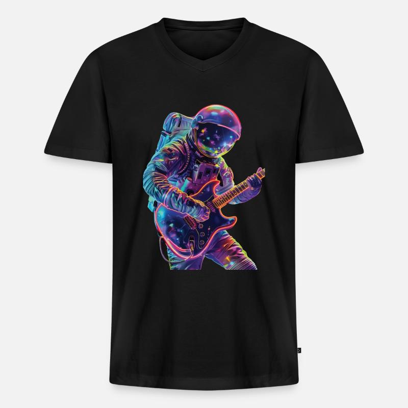 Astronaut Gitarre - Männer Premium Bio T-Shirt mit V-Ausschnitt - Schwarz