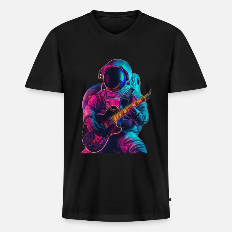 Astronaut Gitarre - Männer Premium Bio T-Shirt mit V-Ausschnitt - Schwarz