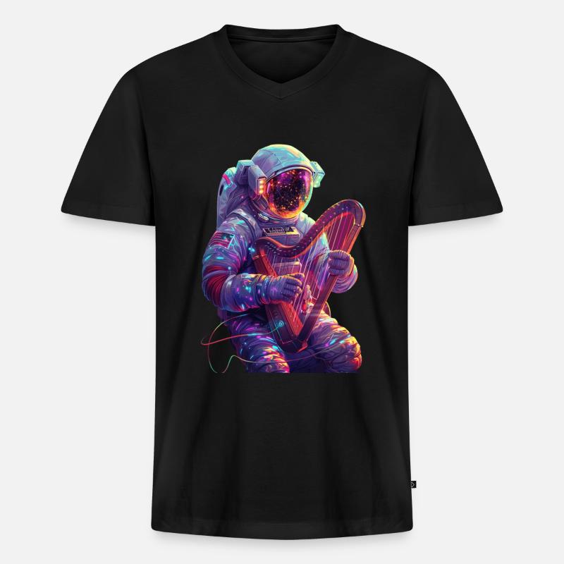 Astronaut Harfe - Männer Premium Bio T-Shirt mit V-Ausschnitt - Schwarz