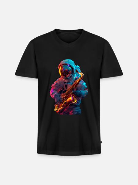 Saxophone astronaute - T-shirt encolure en V Premium bio Homme - noir