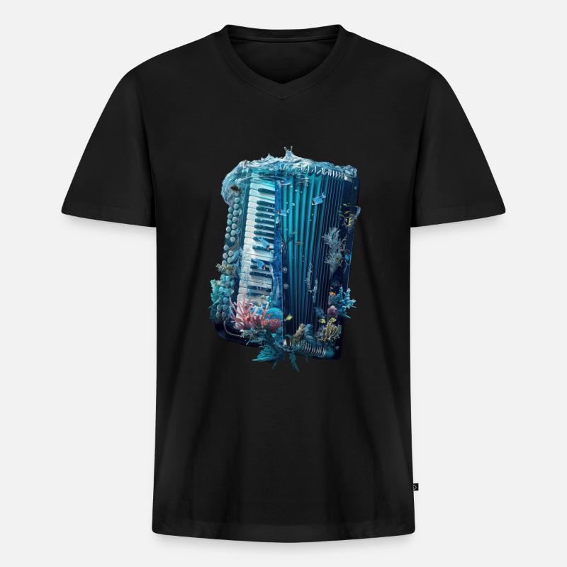 Fisch Akkordeon - Männer Premium Bio T-Shirt mit V-Ausschnitt - Schwarz