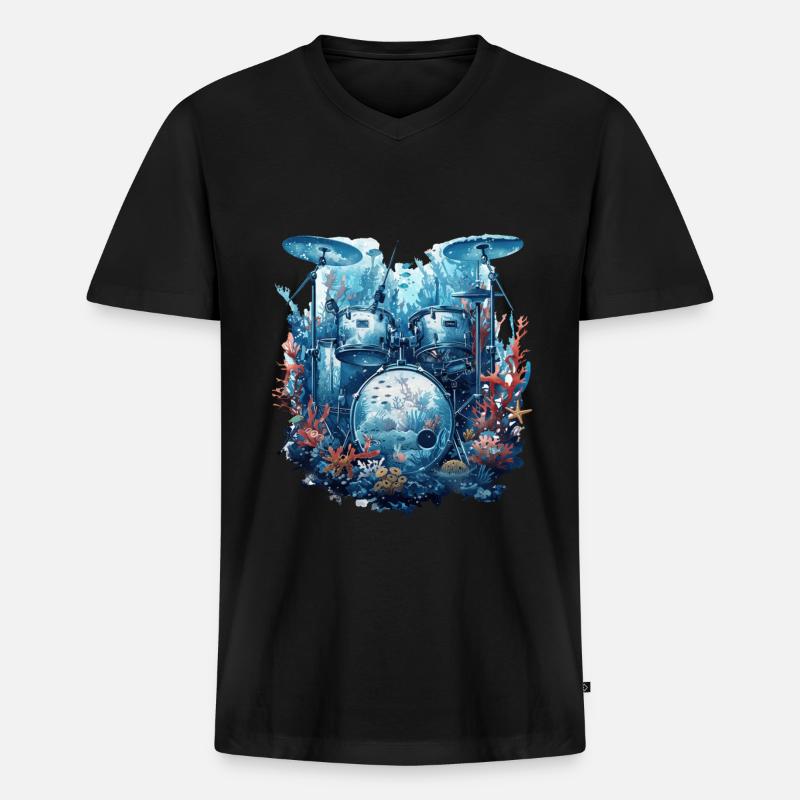 Fisch Trommeln - Männer Premium Bio T-Shirt mit V-Ausschnitt - Schwarz