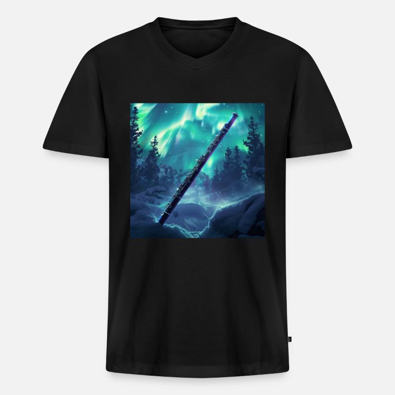 Querflöte - Männer Premium Bio T-Shirt mit V-Ausschnitt - Schwarz