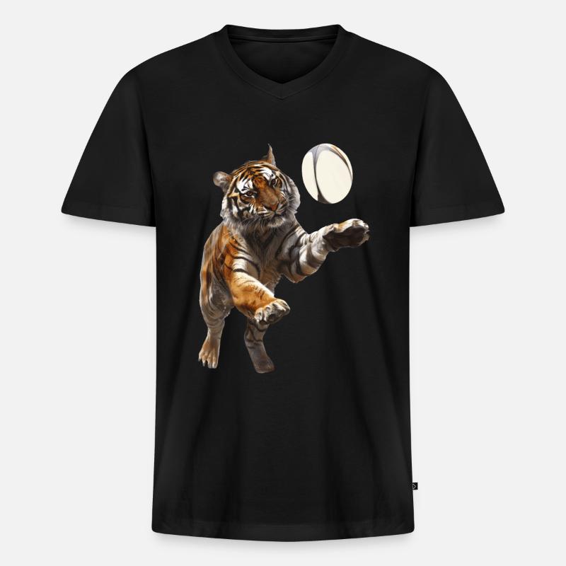 Tiger - Männer Premium Bio T-Shirt mit V-Ausschnitt - Schwarz