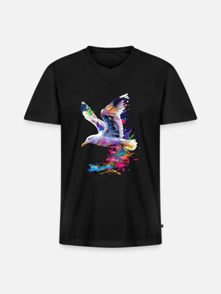 Möwe - Männer Premium Bio T-Shirt mit V-Ausschnitt - Schwarz