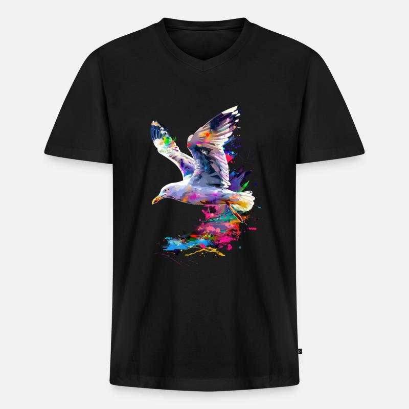 Möwe - Männer Premium Bio T-Shirt mit V-Ausschnitt - Schwarz