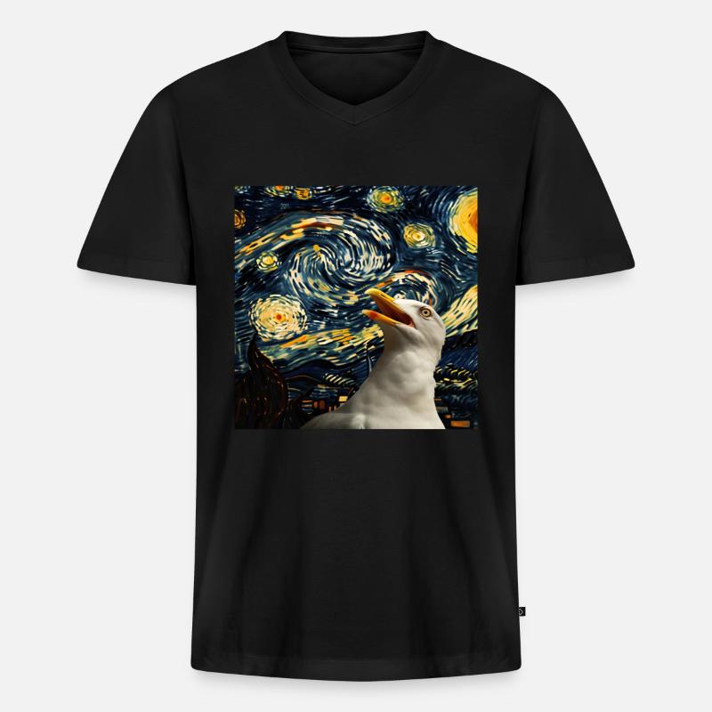 Möwe - Männer Premium Bio T-Shirt mit V-Ausschnitt - Schwarz