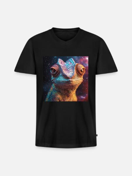 Chamäleon - Männer Premium Bio T-Shirt mit V-Ausschnitt - Schwarz