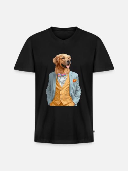 Golden Retriever - Männer Premium Bio T-Shirt mit V-Ausschnitt - Schwarz