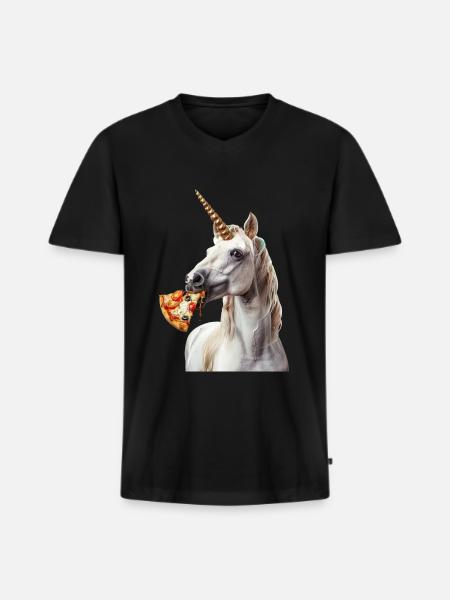Einhorn - Männer Premium Bio T-Shirt mit V-Ausschnitt - Schwarz