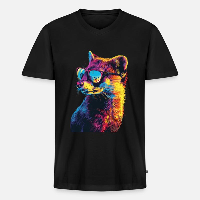 Hermelin - Männer Premium Bio T-Shirt mit V-Ausschnitt - Schwarz