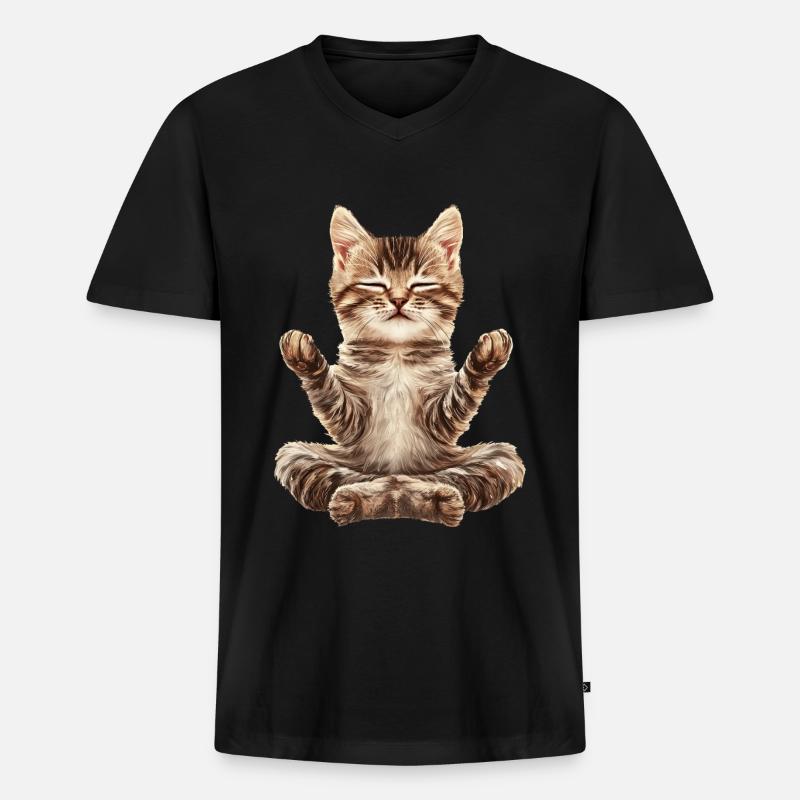 Katze - Männer Premium Bio T-Shirt mit V-Ausschnitt - Schwarz