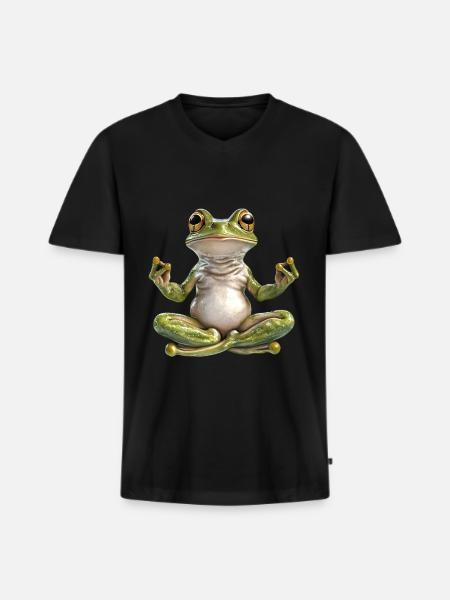 Frosch - Männer Premium Bio T-Shirt mit V-Ausschnitt - Schwarz
