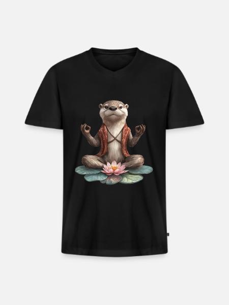 Otter - Männer Premium Bio T-Shirt mit V-Ausschnitt - Schwarz