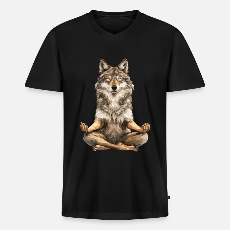 Wolf - Männer Premium Bio T-Shirt mit V-Ausschnitt - Schwarz