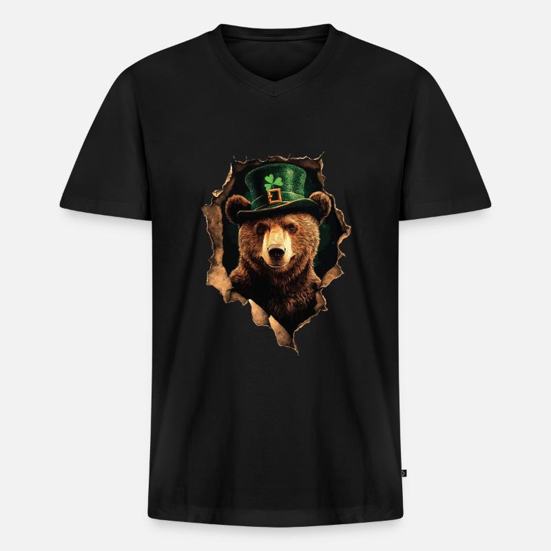 St. Patrick's Bär - Männer Premium Bio T-Shirt mit V-Ausschnitt - Schwarz