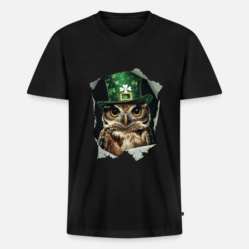 St. Patrick Eule - Männer Premium Bio T-Shirt mit V-Ausschnitt - Schwarz