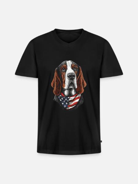 Basset - Männer Premium Bio T-Shirt mit V-Ausschnitt - Schwarz