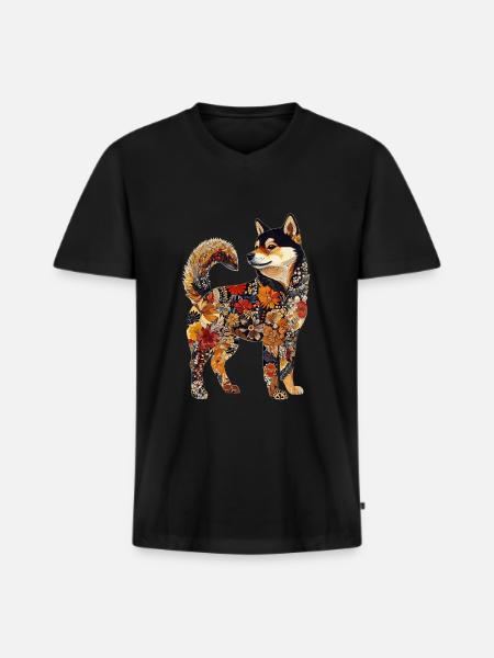Shiba Inu - Männer Premium Bio T-Shirt mit V-Ausschnitt - Schwarz