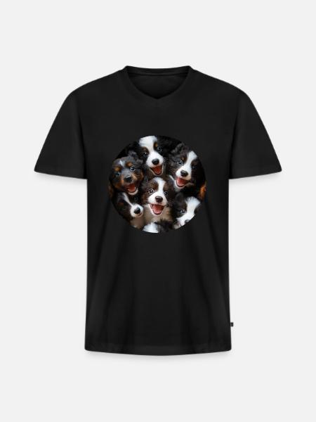 Border Collie - Männer Premium Bio T-Shirt mit V-Ausschnitt - Schwarz